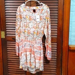 NWT Free People Bohemian Floral Long Sleeve Dress Size Large Designer Flowy